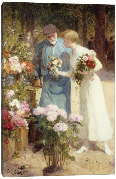 A Flower Market; Au Marche aux Fleurs,  Canvas Art Print