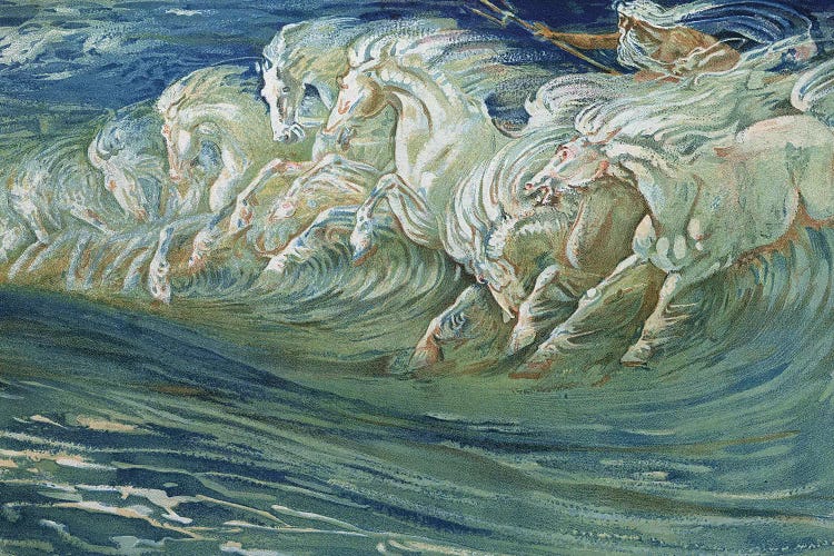 Neptune's Horses, illustration for 'The Greek Mythological Legend', published in London, 1910   by Walter Crane wall art