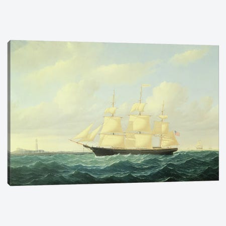 Dashing Wave' clipper ship off Boston Light, 1855  Canvas Print #BMN9863} by William Bradford Art Print