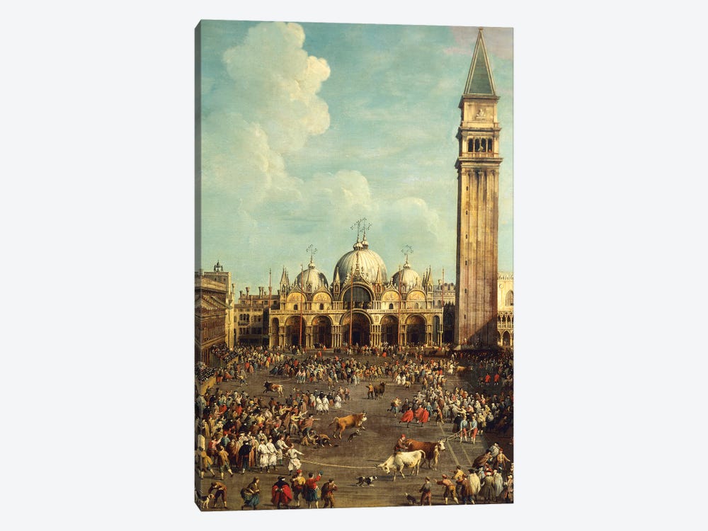 Bullfighting or Bull hunting in Piazza San Marco by Canaletto 1-piece Canvas Print