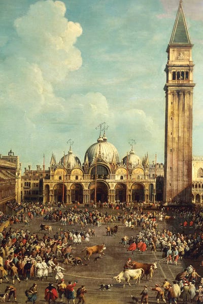 Canaletto: Bullfighting or Bull hunting in Piazza San Marco by Canaletto