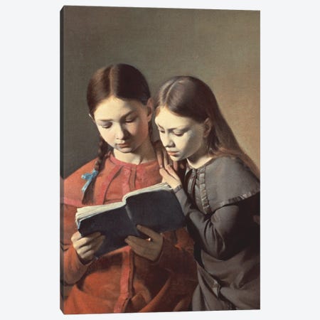 The Artist's Sisters Signe and Henriette Reading a Book, 1826 Canvas Print #BMN9895} by Carl-Christian-Constantin Hansen Canvas Art Print
