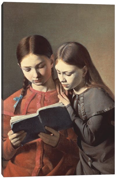 The Artist's Sisters Signe and Henriette Reading a Book, 1826 Canvas Art Print