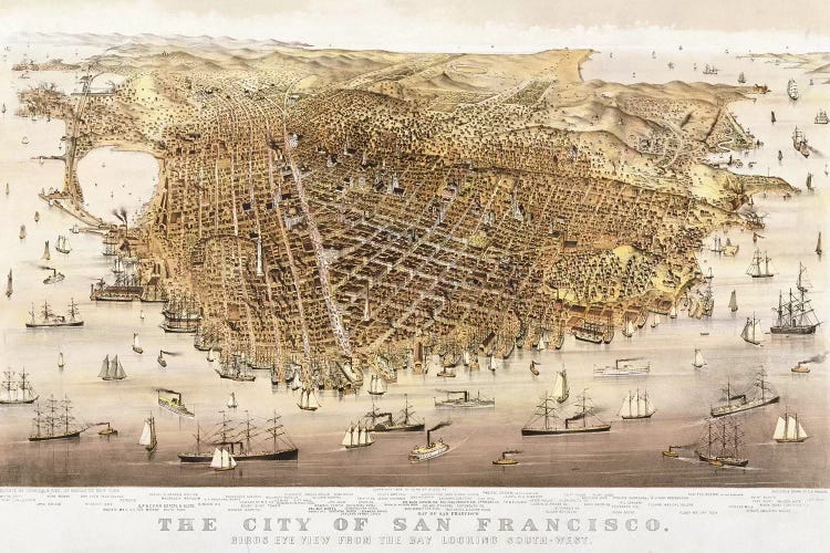 The City of San Francisco, birds-eye view from the Bay looking south-west by Charles Parsons wall art