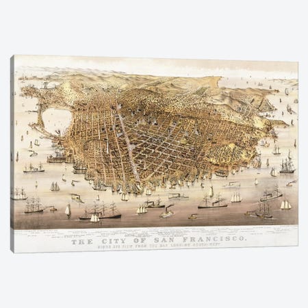 The City of San Francisco, birds-eye view from the Bay looking south-west Canvas Print #BMN9896} by Charles Parsons Canvas Print