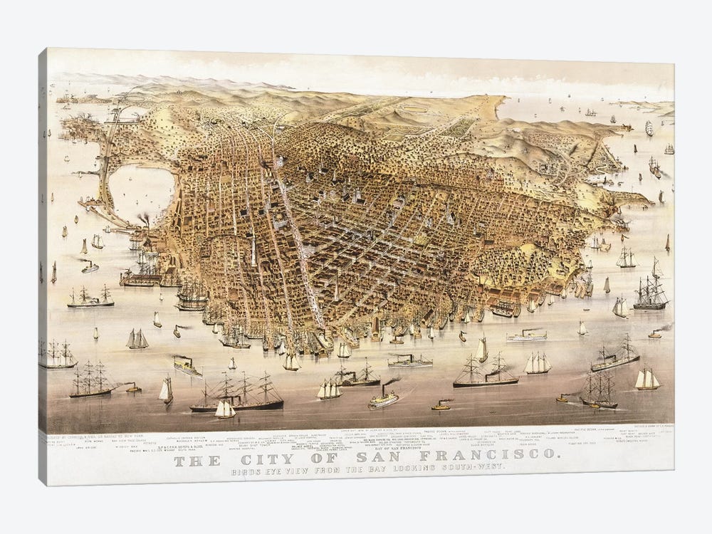 The City of San Francisco, birds-eye view from the Bay looking south-west by Charles Parsons 1-piece Canvas Artwork