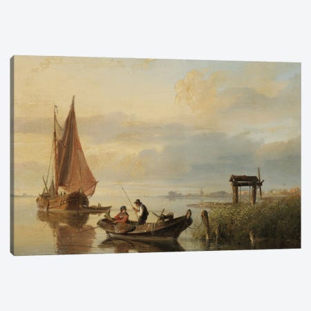 Fishing vessels at sunset  Canvas Print #BMN9935} by Cornelius Springer Canvas Artwork