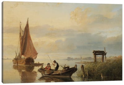Fishing vessels at sunset  Canvas Art Print