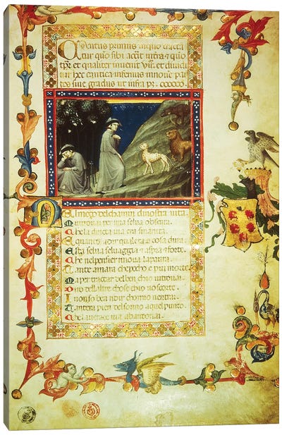 First page of first Canto of Inferno, miniature from Divine Comedy, by Dante Alighieri  Canvas Art Print - Literature Art