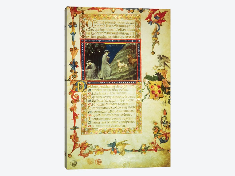 First page of first Canto of Inferno, miniature from Divine Comedy, by Dante Alighieri  by Dante Alighieri 1-piece Canvas Artwork