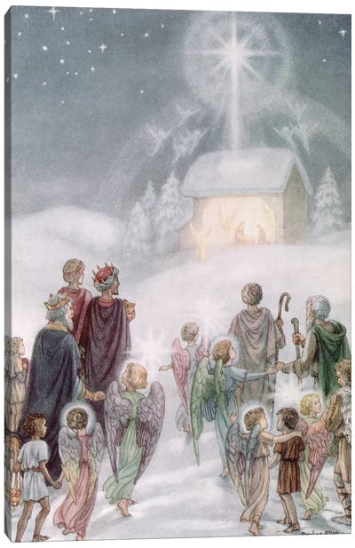 A Christmas Card from a watercolour Canvas Art Print - Nativity Scene Art
