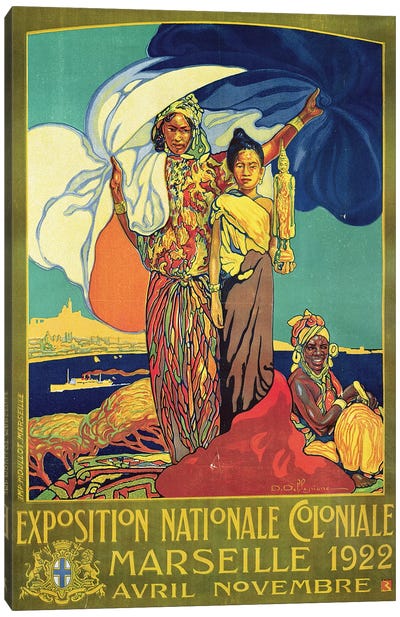 Poster advertising the 'Exposition Nationale Coloniale', Marseille, April to November 1922  Canvas Art Print