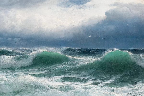 Waves: Stormy sea with translucent breakers, 1894  by David James