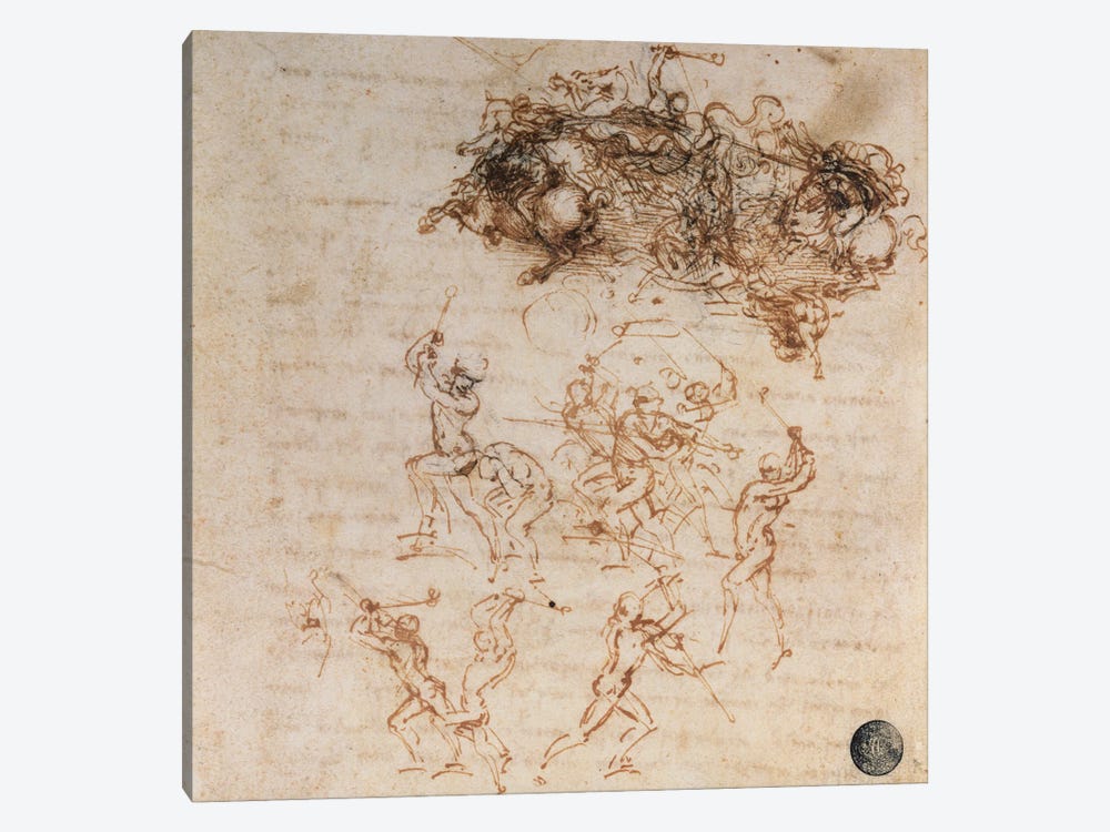 Study of Horsemen in Combat and Foot Soldiers, 1503  by Leonardo da Vinci 1-piece Canvas Art