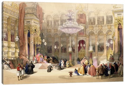 Greek Church of the Holy Sepulchre, Jerusalem, April 11th 1839, plate 4 from Volume I of 'The Holy Land' pub. 1842  Canvas Art Print