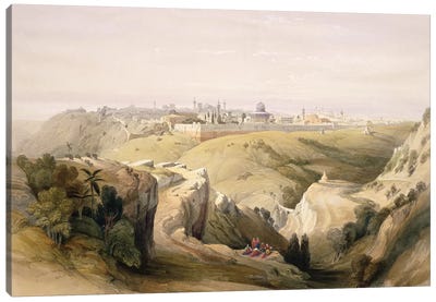 Jerusalem from the Mount of Olives, April 8th 1839, plate 6 from Volume I of 'The Holy Land'pub. 1842  Canvas Art Print - Israel Art