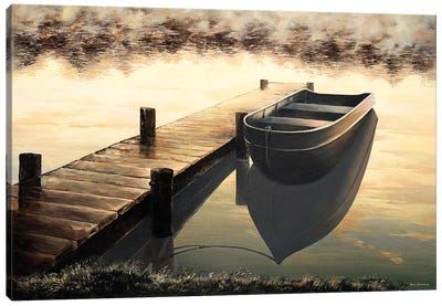 Quiet Morning Canvas Art Print - Rowboat Art