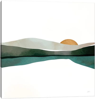 Teal Sunset Canvas Art Print - Seventies Nostalgia Art