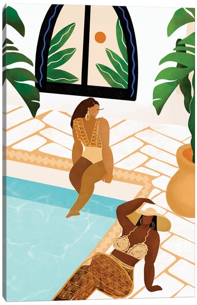 By The Pool Canvas Art Print - Women's Swimsuit & Bikini Art