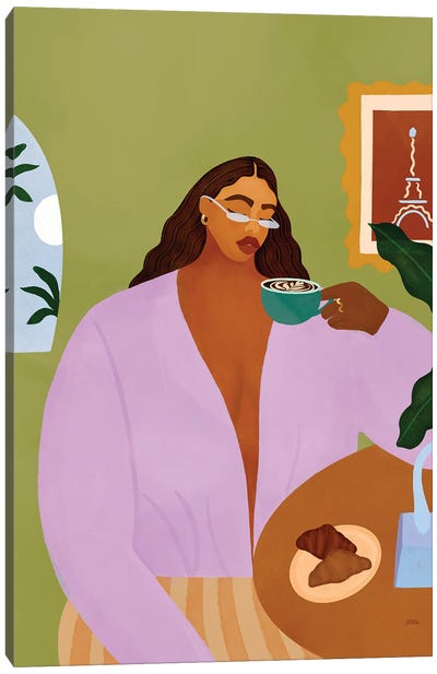 Coffee And Croissant Canvas Art Print - Glasses & Eyewear Art
