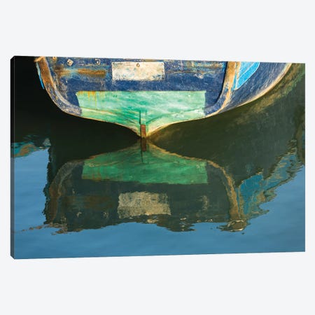 Morocco, Essaouira. An artistic watercolor effect of a wooden boat floating in the harbor. Canvas Print #BND10} by Brenda Tharp Canvas Print