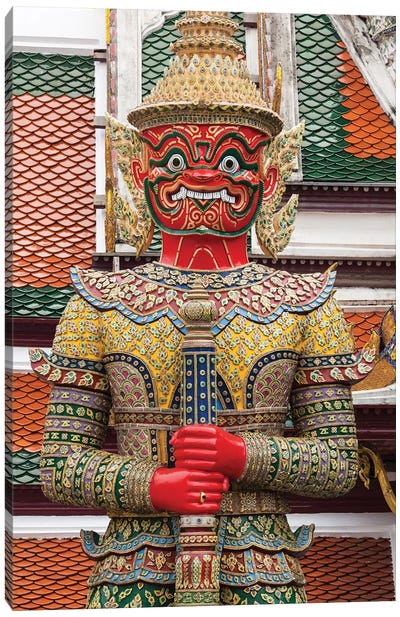 Thailand, Bangkok,. Giant demon Suryapop guards the Emerald Buddha Temple. Canvas Art Print - Asia Art