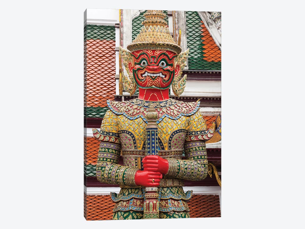 Thailand, Bangkok,. Giant demon Suryapop guards the Emerald Buddha Temple. by Brenda Tharp 1-piece Canvas Art Print