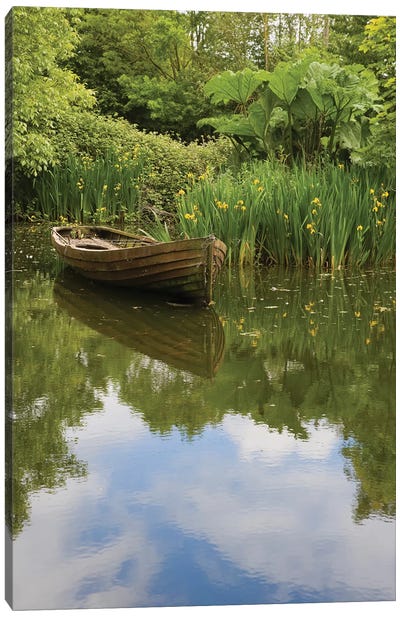 Ireland, County Clareold Boat And Pond, Bunratty Folk Park. Canvas Art Print