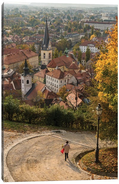 Slovenia, Ljubljana. Late afternoon light falling on the heart of the old town Canvas Art Print