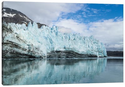 Alaska, Glacier Bay. A close-up view of Margerie Glacier with lateral moraine Canvas Art Print - Alaska