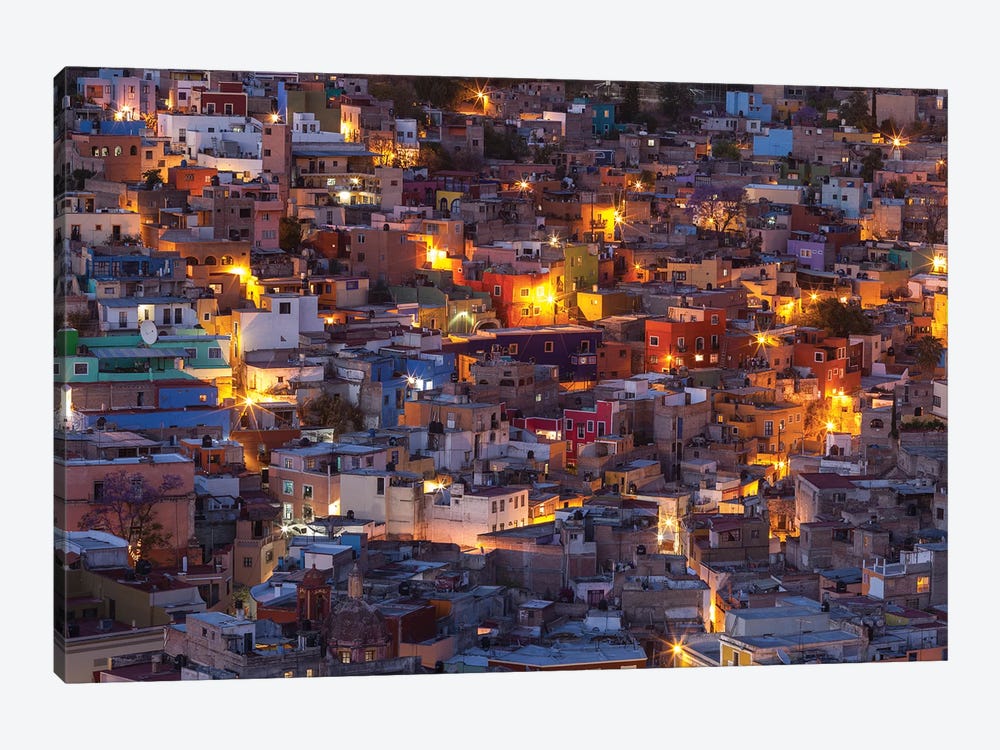 Mexico, Guanajuato. Street lights add ambience to this twilight village scene. by Brenda Tharp 1-piece Canvas Art Print