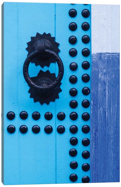 Morocco, Chefchaouen. Detail of blue door and doorknocker Canvas Art Print - Moroccan Culture