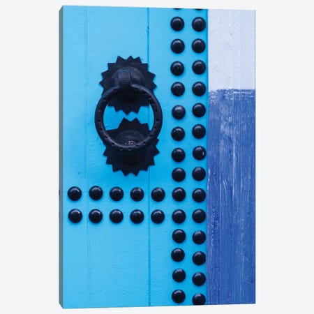 Morocco, Chefchaouen. Detail of blue door and doorknocker Canvas Print #BND9} by Brenda Tharp Canvas Artwork