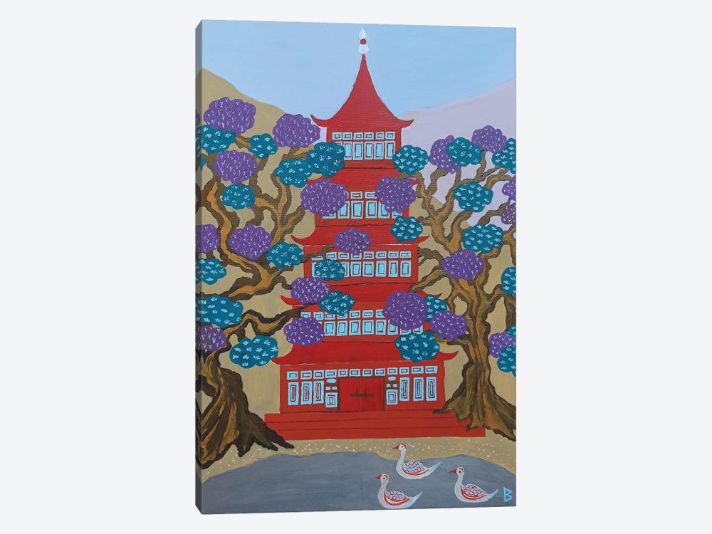 Red Pagoda By The Lake by Berit Bredahl Nielsen 1-piece Canvas Wall Art