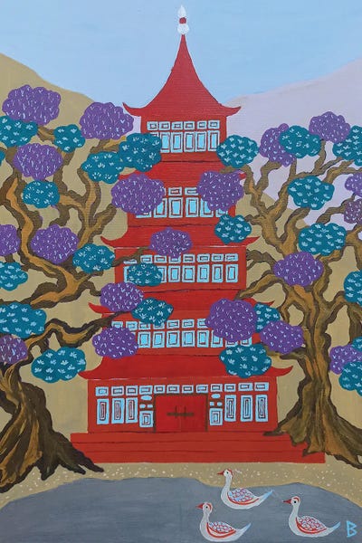 Pagodas: Red Pagoda By The Lake by Berit Bredahl Nielsen