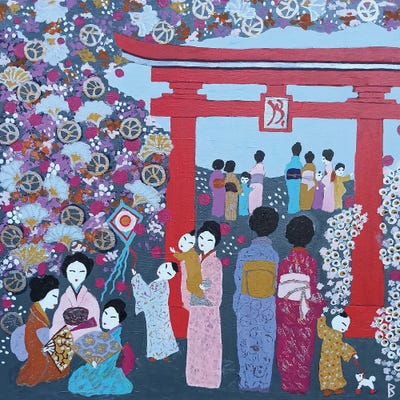 A Happy Gathering By The Torii Gate by Berit Bredahl Nielsen art print