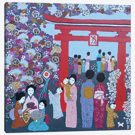 A Happy Gathering By The Torii Gate Canvas Print #BNI108} by Berit Bredahl Nielsen Canvas Artwork