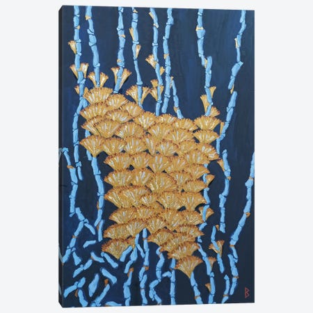 Blue Corals And Gold Flowers Canvas Print #BNI113} by Berit Bredahl Nielsen Canvas Art Print