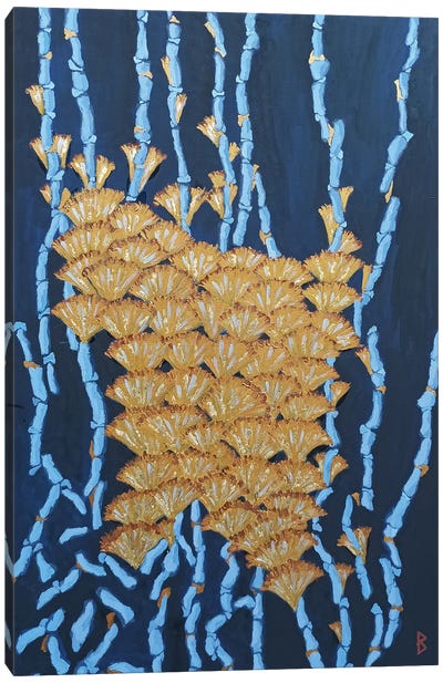 Blue Corals And Gold Flowers Canvas Art Print - Coral Art