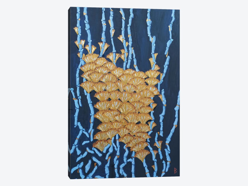 Blue Corals And Gold Flowers by Berit Bredahl Nielsen 1-piece Canvas Artwork