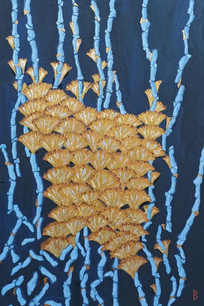 Berit Bredahl Nielsen: Blue Corals And Gold Flowers by Berit Bredahl Nielsen