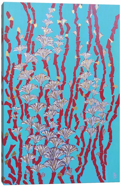 Red Corals With Gold Flowers Canvas Art Print - Berit Bredahl Nielsen