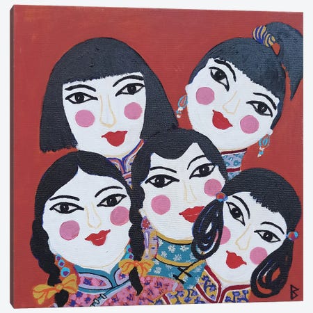 Five Happy Little Girls Canvas Print #BNI133} by Berit Bredahl Nielsen Canvas Print
