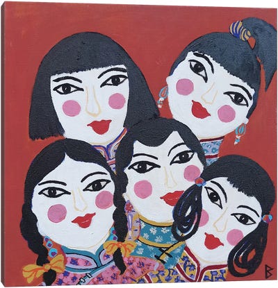 Five Happy Little Girls Canvas Art Print - Make-Up Art
