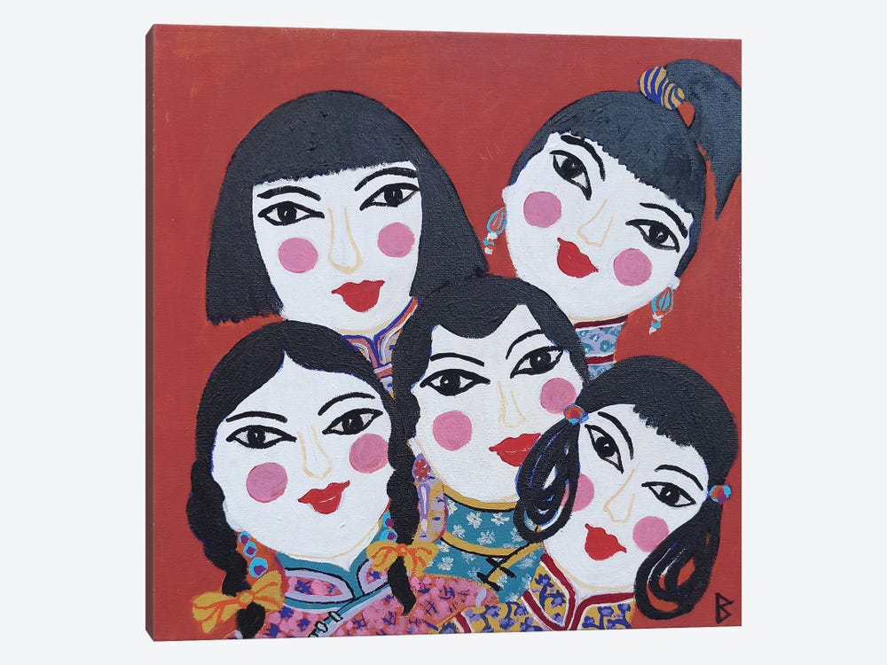 Five Happy Little Girls by Berit Bredahl Nielsen 1-piece Canvas Wall Art