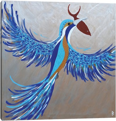 Kingfisher With Prey Canvas Art Print - Kingfisher Art