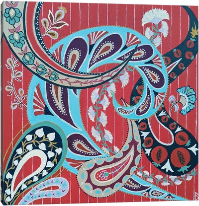 Red Paisley Canvas Art Print - Paisley Patterns
