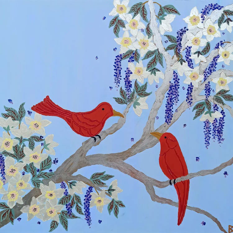 Red Birds In A Silver Tree