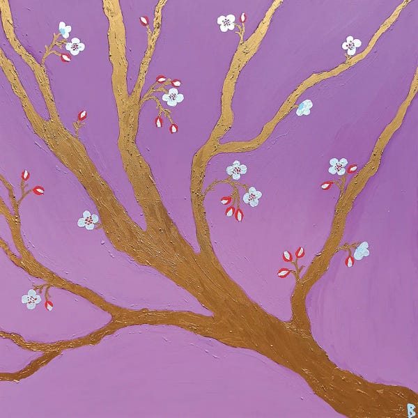 Bedroom Wall Art: Gold Tree With Spring Flowers by Berit Bredahl Nielsen