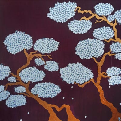 Gold Tree With White Flowers